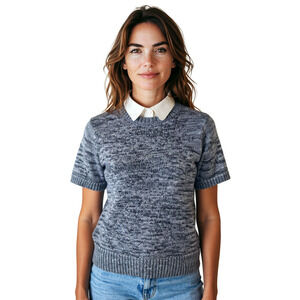 Kate Spade Short Sleeve Shaker Knit Sweater Sz L Removable Collar Office Career